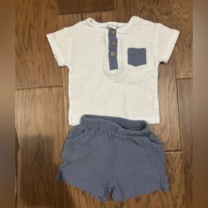 White and Gray Button-Up Baby Outfit